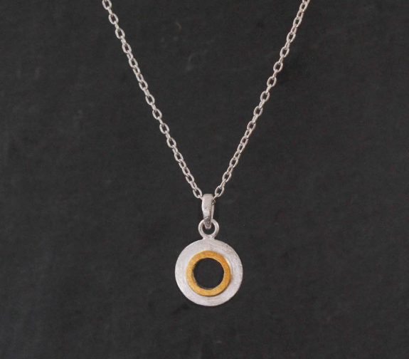 Silver and Gold Brushed Open Circle Pendant