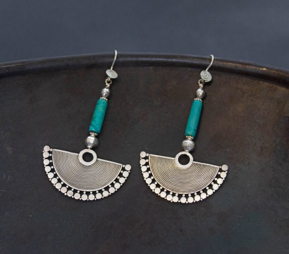 Turquoise and Sterling Silver Fan Earrings
